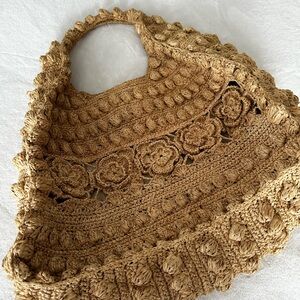 Handcrafted Tan Crochet Tote Bag